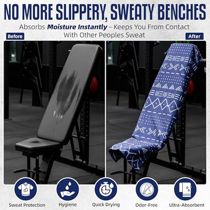 CHEEKY WINX Hooded Microfiber Gym Towel – Highly Absorbent Car Seat Towel with Carry Bag – Double-Sided Sweat Towel, Reversible, Quick Dry & Sand-Resistant Fabric, Aztech Blue, 130 x 60cm - color: Aztec Blue