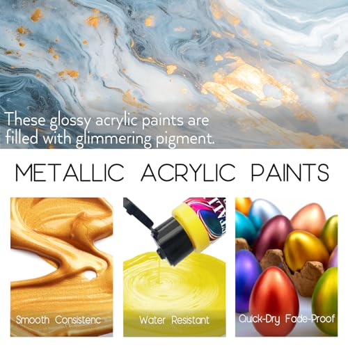 Metallic Acrylic Paint Set of Premium 30 Colors, Professional Grade Metallic Paint with 1fl oz（30ml） Bottles, Non-Toxic, Rich Pigments - For Artists, Hobby Painters, Kids