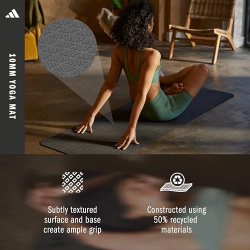 adidas Yoga Mat - Eco Friendly - Non Slip, Durable Textured Surface - color: Black, size: 10 mm