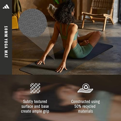 adidas Yoga Mat - Eco Friendly - Non Slip, Durable Textured Surface - color: Black, size: 10 mm