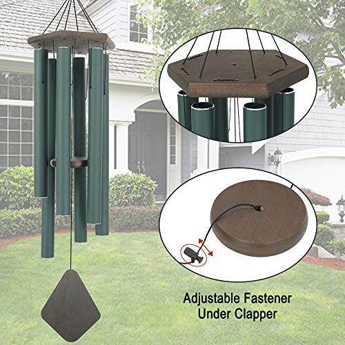 Wind Chimes Outdoor Large Deep Tone, 44 Inches Sympathy Wind Chimes Tuned Soothing Melody, Memorial Wind-Chime with 6 Heavy Tubes for Outside Decoration, Garden/Yard. Green - size: 44"GR