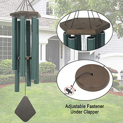 Wind Chimes Outdoor Large Deep Tone, 44 Inches Sympathy Wind Chimes Tuned Soothing Melody, Memorial Wind-Chime with 6 Heavy Tubes for Outside Decoration, Garden/Yard. Green - size: 44"GR