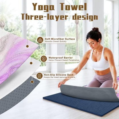 Yoga Mat Towel, Hot Yoga Towel High-Definition Pattern, Machine Washable with Ultra-Absorbent Yoga Towels for Hot Yoga Non Slip for Fitness, Exercise, Pilates, 72 x 27 in, Purple Ripples - color: Purple Ripples