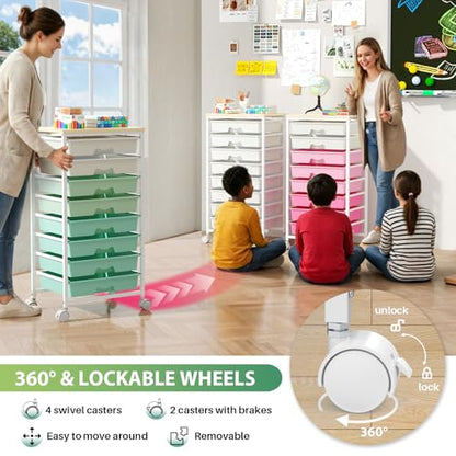 Goovilla Rolling Cart with 8 Drawers for Art, Dorm, Office, Craft, Green | Utility Cart Organizer With 8 Removable Drawers and Wooden Tabletop, Lockable Rolling Storage Organizer for Classroom, Home - size: Green