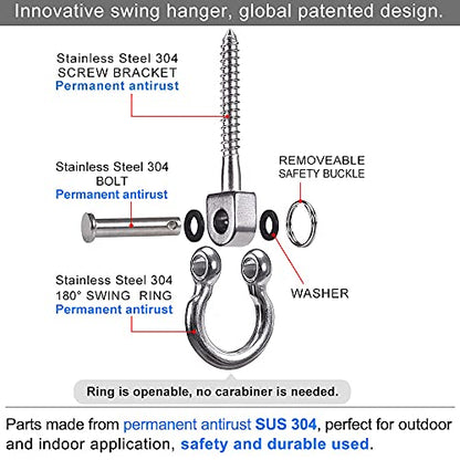 SELEWARE Heavy Duty 180° Swing Hangers, Stainless Steel Eye Screw Bracket, 1800 LB Capacity Playground Yoga Hammock Rope Tire Web Chair Sandbag Punching Bag Porch Swing Sets (6 Pack) - color: U (5 Inch, 6 Pack)