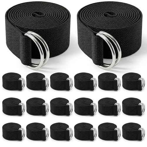 20 Pcs Yoga Mat Strap & Yoga Straps for Stretching, 6ft Adjustable Exercise Stretch Band with Metal D Ring Buckle for Pilates, Fitness, Gym Workout, Dance, Physical Therapy (Black)
