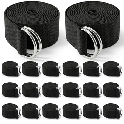 20 Pcs Yoga Mat Strap & Yoga Straps for Stretching, 6ft Adjustable Exercise Stretch Band with Metal D Ring Buckle for Pilates, Fitness, Gym Workout, Dance, Physical Therapy (Black)