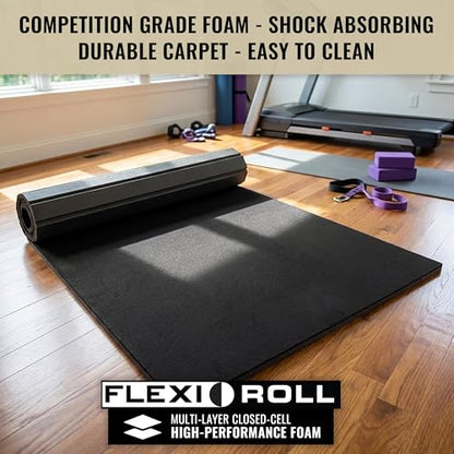 Dollamur 5'x10'x1-3/8" Gymnastics Mat, Carpeted Mat for Tumbling and Cheerleading, FLEXI-Roll® - color: Black