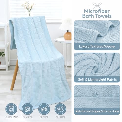 JML Microfiber Bath Towels, 2 Pack, 27x55 in, Light Blue - color: Diamond Cross Grid Light Blue, size: 2 Pack (27 in x 55 in)