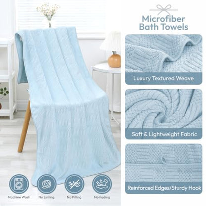 JML Microfiber Bath Towels, 2 Pack, 27x55 in, Light Blue - color: Diamond Cross Grid Light Blue, size: 2 Pack (27 in x 55 in)