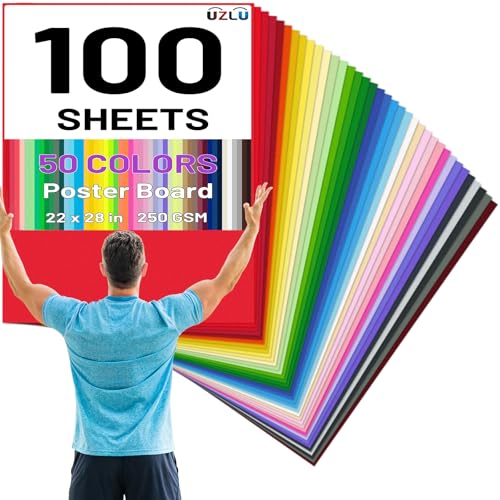 100 Pcs 50 Colors Poster Board 22 x 28 In Colored Posterboard Paper Bulk 250 GSM Thickness Cardstock Blank Smart Vision Board for School Drawing Arts Craft Projects Display DIY Scrapbooking - size: 22 x 28 in