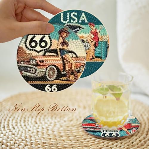 Mrnsiet 8 Pcs Car Diamond Art Coasters Kits for Adults, Highway Landscape Diamond Painting Coaster with Holder, Non Slip Hardwood Bases Coaster Set Gift for Beginners 4x4 Inch - color: BDWY195