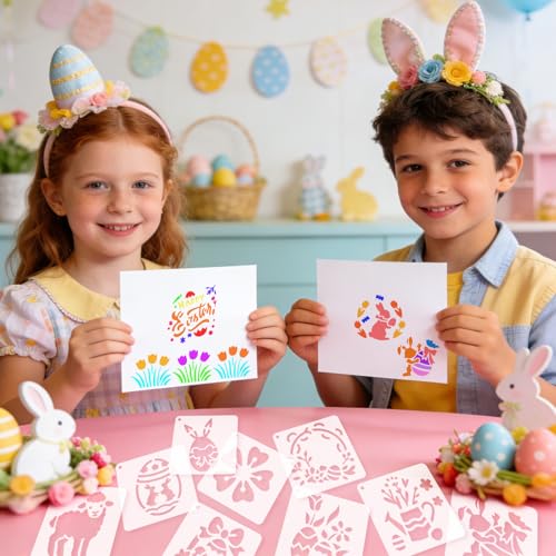 72 Pcs Easter Day Stencils for Painting Set, Reusable Eggs Rabbit Carrot Cute Painting Templates - Stencil Crafts Drawing Templates for DIY Scrapbook, Home Wall Murals, Canvas Wood Signs - style: Easter Day