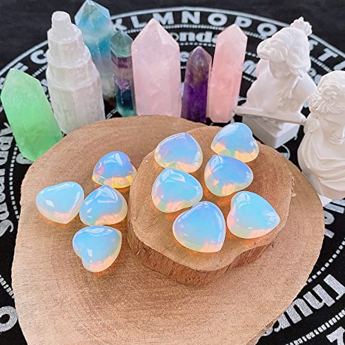 QINJIEJIE Opalite Heart Crystals Moonstone Healing Gemstone Worry Stone Set - color: White Opalite, size: 10 PCS