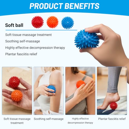 3PCS Spiky Massage Balls Set, Soft Foot Massage Ball For Muscle Relaxation | Plastic Material, 2.7 Inch Spiked Design, Gentle Massage Pressure, Feet Hands Legs Use, Yoga Office Travel