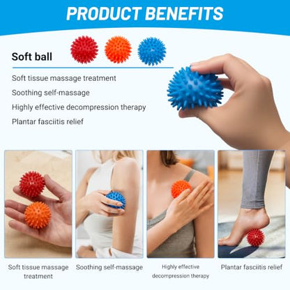 3PCS Spiky Massage Balls Set, Soft Foot Massage Ball For Muscle Relaxation | Plastic Material, 2.7 Inch Spiked Design, Gentle Massage Pressure, Feet Hands Legs Use, Yoga Office Travel