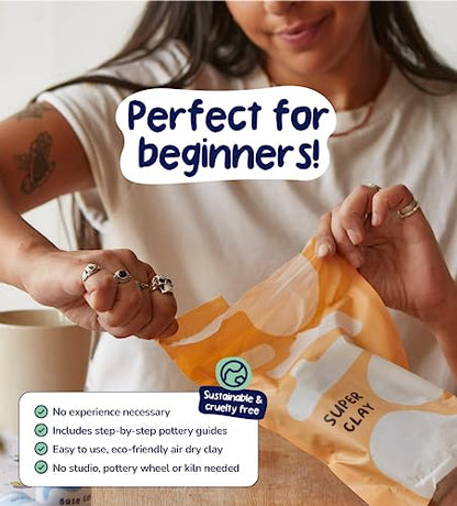 Pott'd Pottery Kit, Air Dry Clay Kit for Adults & Beginners | At Home Pottery Making Kit with Air Dry Clay, Tools, Paints, Brushes, Sealant and Step-by-Step Guide - style: Neon Paints