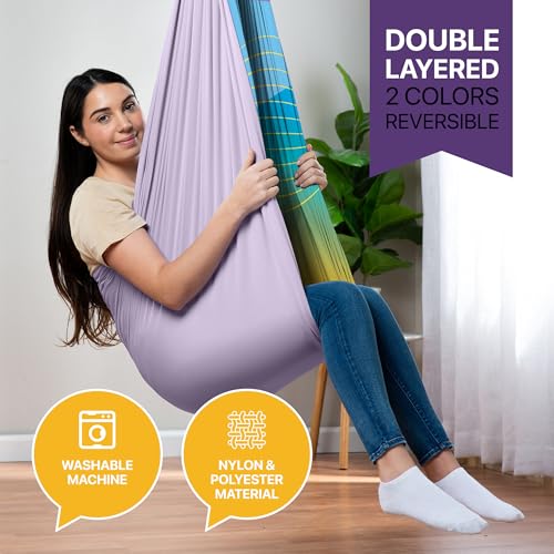 Compression Sensory Swing Adult & Kids, Indoor Outdoor Pod, Holds 300lb | indoor sensory swing for kids, outdoor sensory swing indoor, sensory swing kids, sensory toys, 360 swivel hammock swing - color: Radiant Wave