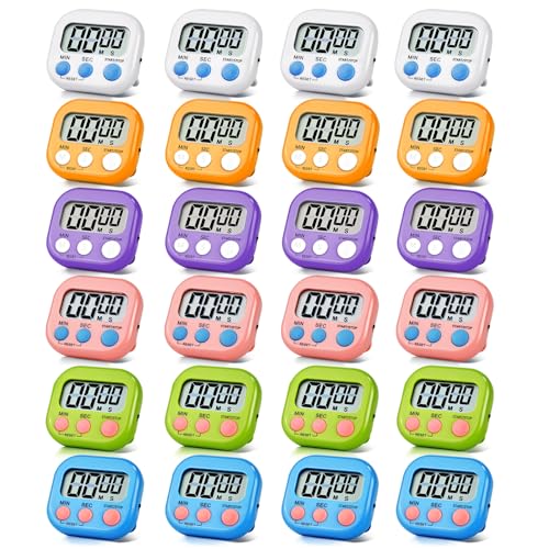 24 Pack Digital Kitchen Timer Magnetic Digital Timer with Big Display Loud Ring Cooking Timers for Kitchen Electronic Timer for Cooking, Bathing, Gym, Break Time, Classroom(6 Color) - color: 6 Color