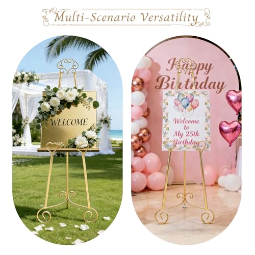 Gold Easel Stand for Sign,Heavy Duty Metal Adjustable Display Easel with Storage Bag,Perfect for Showcasing Pictures, Artwork, Picture Frame Wedding Sign Etc