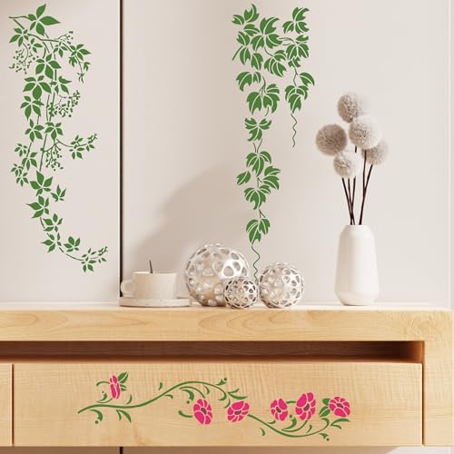 Keluna Leaf Vine Stencils for Painting - 16 Pcs Leaves Wall Stencils for Crafts Reusable, Flower Painting Stencils, Floral Spring Template for Painting on Wood Canva Home Decor - style: leaf vine stencil