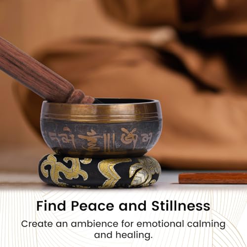 DOMESTAR Tibetan Singing Bowl Set, Authentic Handmade Meditation Bowl | Stress Relief Yoga Setwith Striker &, Cushion for Sound Therapy, Chakra Healing, Spiritual Gatherings