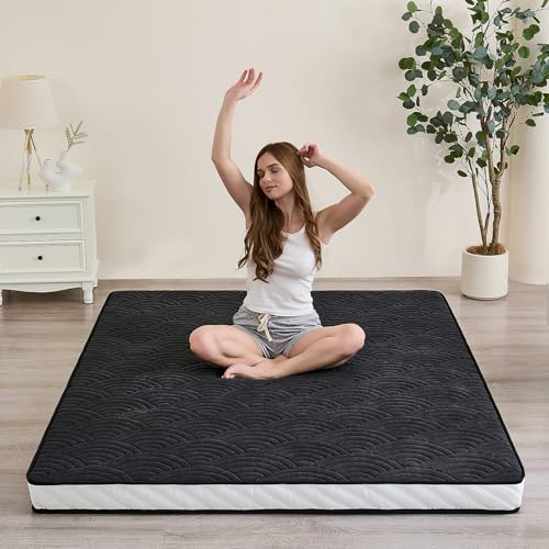 Zelladorra Japanese Floor Mattress, Portable Floor Mattress | Futon Mattress with Anti-Slip Bottom, Storage Bag and Straps for Easy Carrying, Camping, and Travel (Black) - color: Black, size: Twin（80" x 39"）