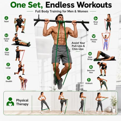 Resistance Bands for Working Out, 5-125LBS Pull Up Assist Bands Set - color: Green and Others With handle