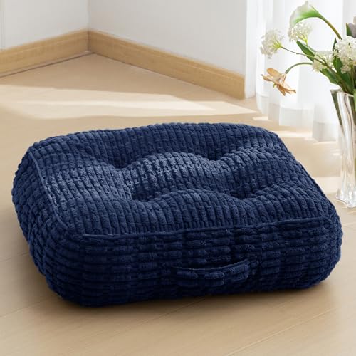 HIGOGOGO 6" Floor Pillow Cushion for Adults, Meditation Cushion Pillow, Blended Corduroy Cover, Large Square Floor Sitting for Tatami Living Room or Yoga, 22x22 Inch, Navy - color: Square Navy, size: 6" Thick(Pack of 1)