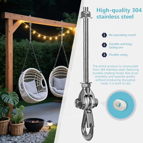 Heavy Duty Swing Hanger 180° with Stainless Steel Swing Hook 800LBS Capacity Playground Swing Seat Hardware Hammock Chair Porch Swing - size: 1 Pack 180°