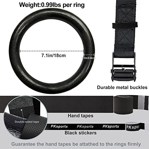 PACEARTH Gymnastic Rings 1100lbs Capacity with 14.76ft Adjustable Buckle Straps Pull Up Exercise Rings Non-Slip Rings for Home Gym Full Body Workout - color: Black