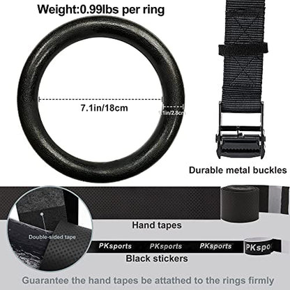 PACEARTH Gymnastic Rings 1100lbs Capacity with 14.76ft Adjustable Buckle Straps Pull Up Exercise Rings Non-Slip Rings for Home Gym Full Body Workout - color: Black