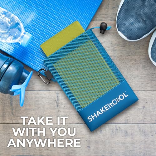 SHAKEitCOOL Extended Size Cooling Towel – Be Cool in Style - Heat Relief, Soft, Lightweight, Sun Protection, Easy Clean - Perfect for Biking, Hiking, Running, Yoga, Golf, Gardening - Safety Yellow M - color: Safety Yellow