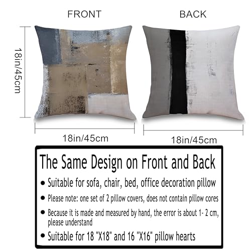 Taupe Tan and Grey Abstract Pillow Covers 18x18 inches Set of 2, Modern Neutral Oil Painting Decorative Cushion Cases for Couch Sofa, Soft Flannel Pillow Shells for Living Room Bedroom Decor - color: Taupe Tan Grey37