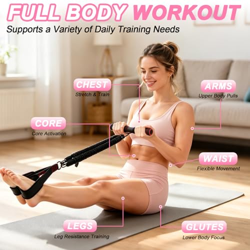 Pedal Resistance Band with Handles, 30-90LB Adjustable Thai Natural Rubber Resistance Bands, 3 Removable Covered Tubes, Full Body Workout Equipment for Abs Arms Legs Waist - color: Black