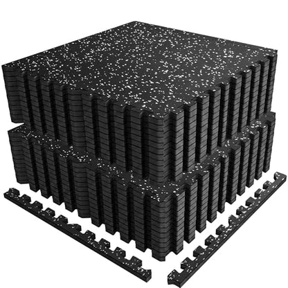PRAISUN 0.56" Rubber Top Gym Flooring, Heavy Duty Gym Mats for Home Gym - size: 24 Tiles (96 Sq Ft)