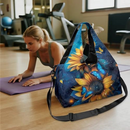Yoga Mat Bag for Men Women Canvas Yoga Mat Carrier Take In Out Mat Easily for Beach Swim Bags Pool Sports Gym - color: Blue Butterfly