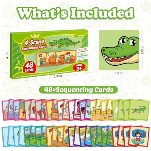 Kasfalci Sequencing Cards,Sequence Board Game for Kids,Speech Therapy Materials Toys for Autism,Story Storytelling,Social Skills,Sentence Building,Preschool Learning Activities,Classroom & Homeschool - style: 4-Scene-New