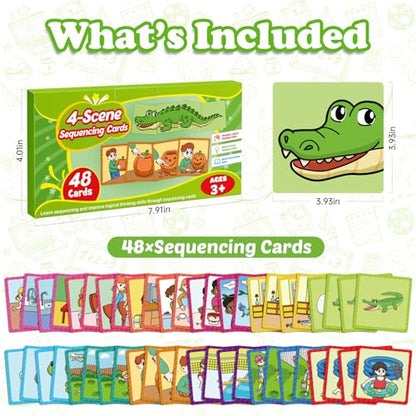 Kasfalci Sequencing Cards,Sequence Board Game for Kids,Speech Therapy Materials Toys for Autism,Story Storytelling,Social Skills,Sentence Building,Preschool Learning Activities,Classroom & Homeschool - style: 4-Scene-New