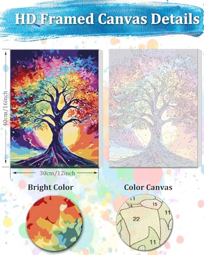 TOCARE Framed Paint by Numbers Kit for Adults,12x16Inch Tree of Life Paint by Numbers with Frame, Life Tree Paint by Number Framed Canvas for Adults Beginner (Without Easel) - color: TC-F-172