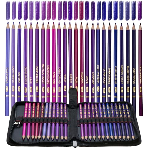 Purple Colored Pencils,Oil Based Wooden Colored Pencil Set for Adults Coloring Books Drawing Sketching Art Supplies 24 Color - color: Purple