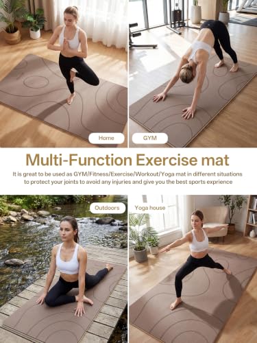 EaseUp Large Yoga Mat 73x35.5x0.4",10mm Thick Non-Slip for Home Workout - color: Brown/Beige