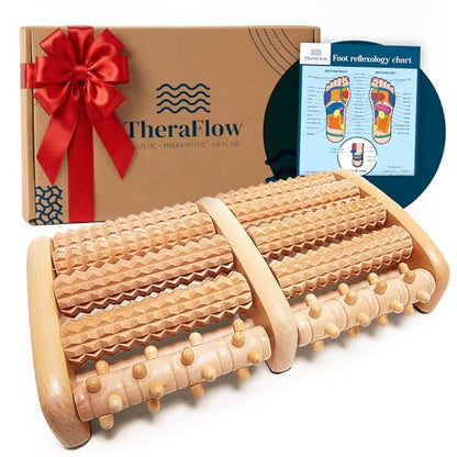 TheraFlow Foot Roller for Plantar Fasciitis Relief and Neuropathy Pain Relief for Feet - Wooden Foot Massager Roller Acupressure Tool with Reflexology Chart - Mom Gifts for Women and Men - size: Large