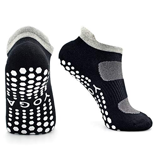 Busy Socks 2 Pack Women Ankle Non Slip Yoga Pilates Grip Socks with Cushion | Anti Skid Slipper Arch Support Socks for Barre Bikram Dance Trampoline Fitness Hospital Home Floor Walking Jogging Cardio - color: 2 Pairs Black/Pink