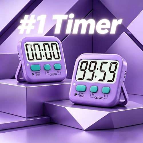 Antonki 2 Pack Digital Timer for Kids Classroom Kitchen Timers for Cooking | w/ Battery, Easy to View, Alarm, Mute Mode, Count Down/Up, Magnetic, Kickstand, Hanging, Classroom Timer for Teacher Supplies - color: Fresh Purple