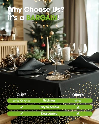 Pureegg Plastic Table Cloth Disposable 8 Pack 54 x 108 Inch, Black Gold | Graduation Party, Class of 2026, Leakproof & Sturdy, Black Gold, Table Cover - color: Black and Gold, size: 54" X 108" Rectangle