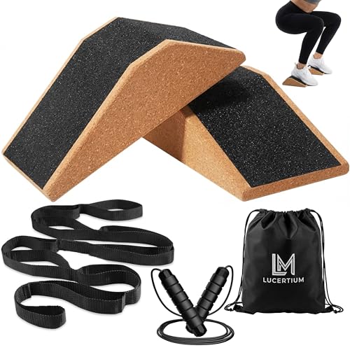 Squat Wedge Block Set 2 PCS with Bands, Jump Rope & Carry Bag