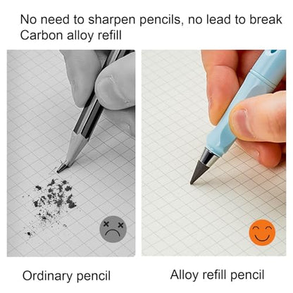 Everlasting Pencils,Inkless pen,lapiz infinito,No Sharpen 0.7mm, 4Pcs Pencils With 8Pcs Replaceable Pencil Leads(Black White) - color: 4 Pcs Black+White