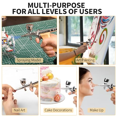 Bucasso Airbrush Kit, Air Brush Spray Gun with 0.3mm/0.5mm/0.8mm Needles/Nozzle Sets, 3cc/7cc/11cc Replaceable Fluid Cup for Painting Model Nails Cake Tattoo Makeup - color: W002-Burlywood