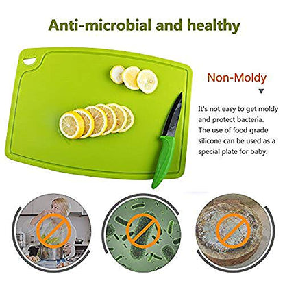 Liflicon Silicone Thick Cutting Boards Mats Set of 3 Foldable & Flexible Design Juice Grooves Easy Grip Handle Dishwasher Safe for Kitchen,BPA free Silicone Cutting Board-Green - color: Green, size: S+M+L
